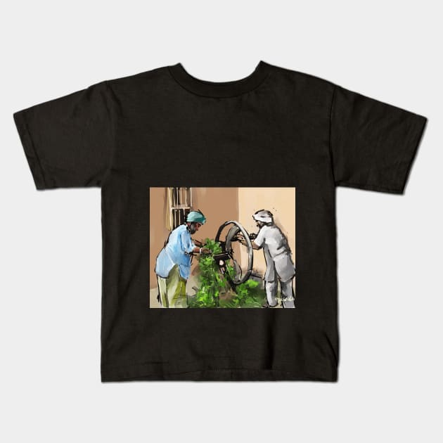 Punjabi Village Life Kids T-Shirt by sukhpalgrewal